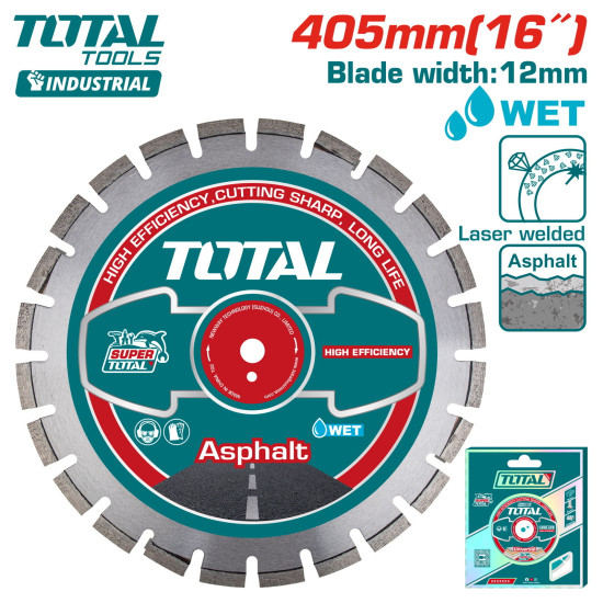 Диск алмазный (для резки асфальта) 405x12x25,4 мм TOTAL TAC2164053 Диск алмазный (для резки асфальта) 405x12x25,4 мм TOTAL TAC2164053