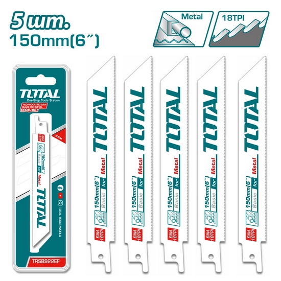 Полотно для сабельной пилы 150 мм по металлу TOTAL TRSB922EF (5 шт) Полотно для сабельной пилы 150 мм по металлу TOTAL TRSB922EF (5 шт)