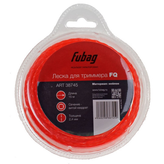 Леска триммерная витой квадрат FUBAG FQ 2,4 мм, 15 м Леска триммерная витой квадрат FUBAG FQ 2,4 мм, 15 м