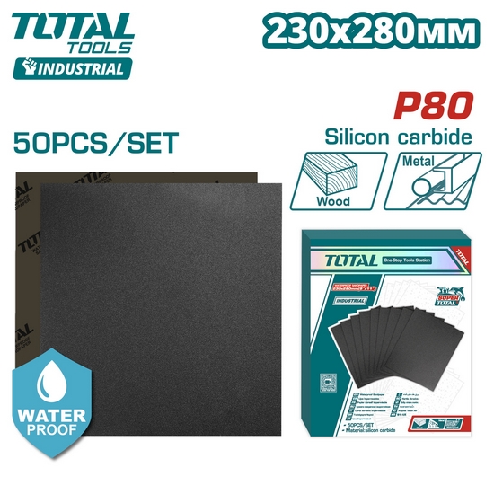 Шлифовальная бумага водостойкая 50 шт. P80 230x280мм TOTAL TAC008016 Шлифовальная бумага водостойкая 50 шт. P80 230x280мм TOTAL TAC008016