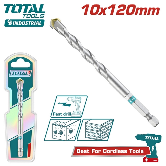Сверло по бетону шестигранным хвостовиком 10x120мм TOTAL TAC280120