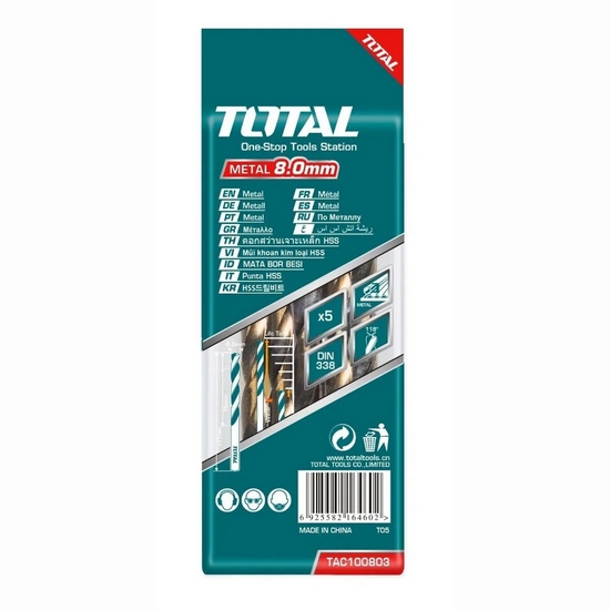 Сверло по металлу HSS 8,0x75x117 мм TOTAL TAC100803 (5 шт)
