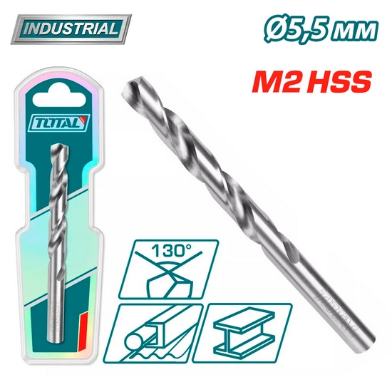 Сверло по металлу M2 HSS 5,5мм TOTAL TAC1200551 Сверло по металлу M2 HSS 5,5мм TOTAL TAC1200551