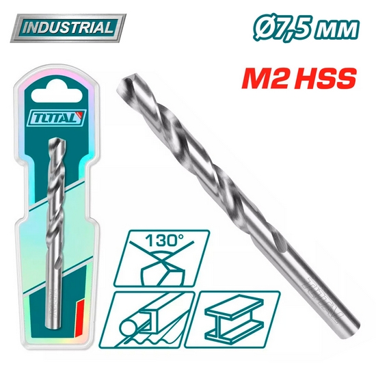 Сверло по металлу M2 HSS 7,5мм TOTAL TAC1200751