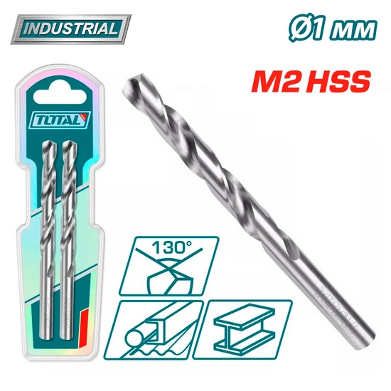 Сверло по металлу M2 HSS 1мм TOTAL TAC1200102 (2шт.) Сверло по металлу M2 HSS 1мм TOTAL TAC1200102 (2шт.)