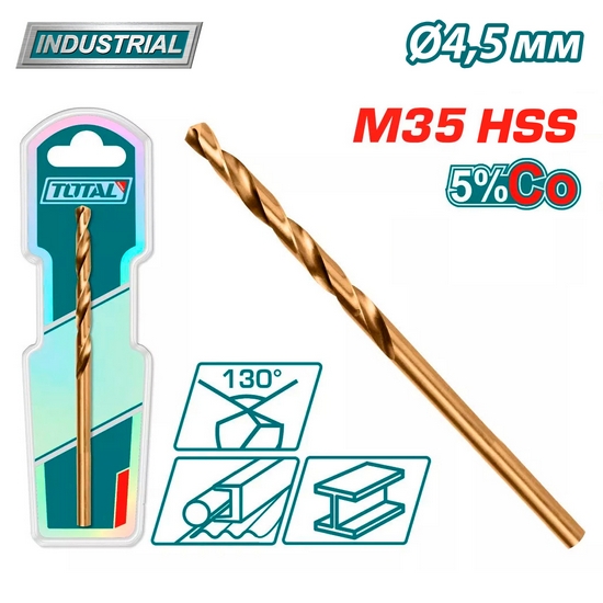 Сверло по металлу M35 HSS-CO 4,5мм TOTAL TAC11204501
