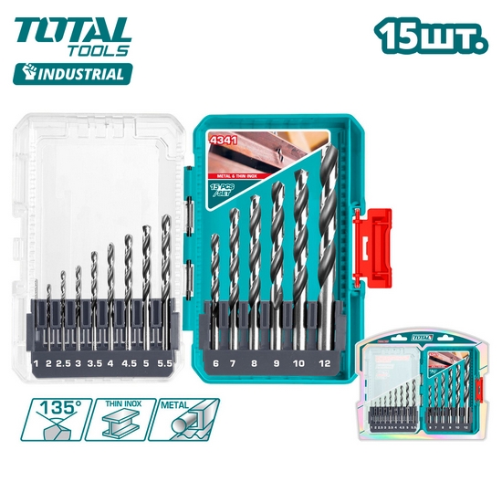 Набор сверл по металлу TOTAL TACSDL51506 (15 шт) Набор сверл по металлу TOTAL TACSDL51506 (15 шт)