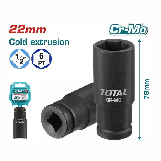 Торцевая головка удлиненная ударная 1/2 " 22 мм TOTAL THDIS12221L