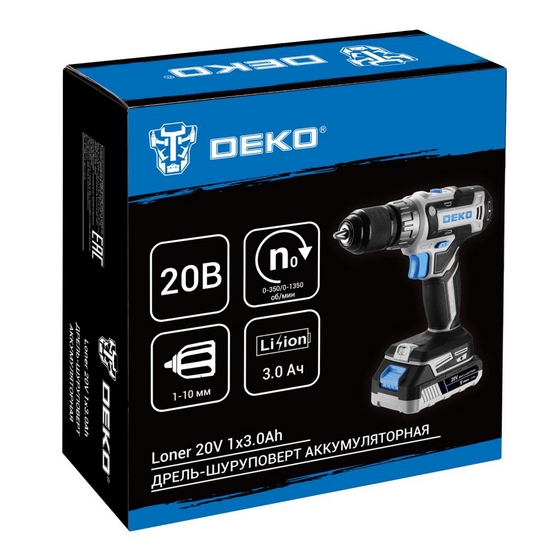 Дрель-шуруповерт аккумуляторная DEKO Loner 20V 085-1006 Дрель-шуруповерт аккумуляторная DEKO Loner 20V 085-1006
