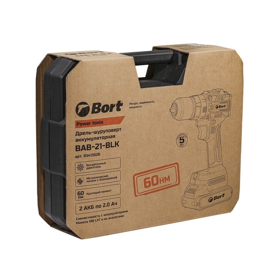 Дрель-шуруповерт аккумуляторная Bort BAB-21-BLK