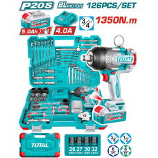 Гайковерт аккумуляторный с набором инструмента TOTAL THP31262 (126 предметов)