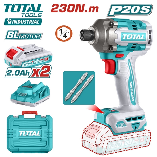 Аккумуляторный ударный шуруповерт (2 акк., 1 заряд. устройство) 20В 230Нм TOTAL TIRLI2023