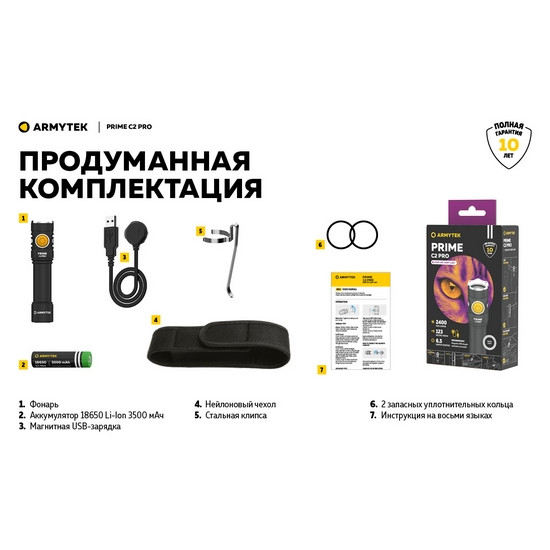 Фонарь Armytek Prime C2 Pro Magnet USB Белый