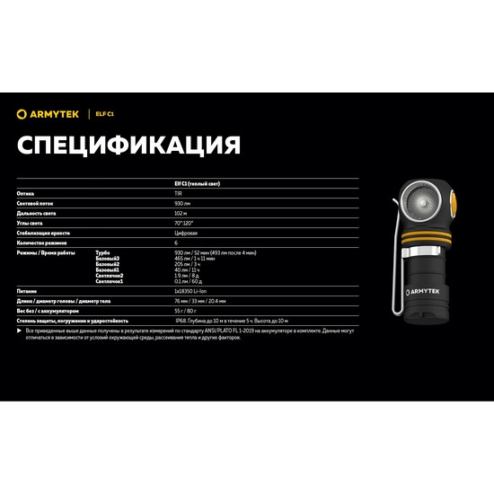 Фонарь Armytek Elf C1 USB-C Теплый