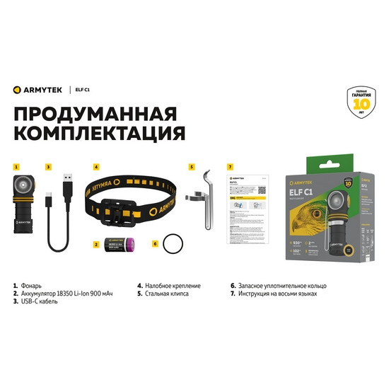 Фонарь Armytek Elf C1 USB-C Теплый