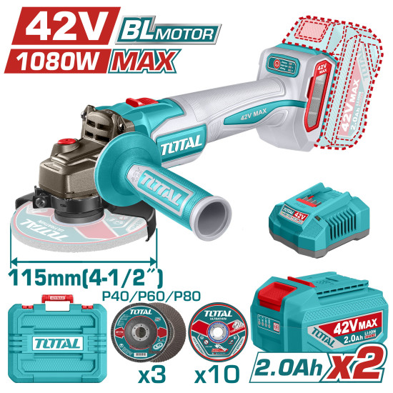 Аккумуляторная угловая шлифмашина TOTAL TAGLI4108112