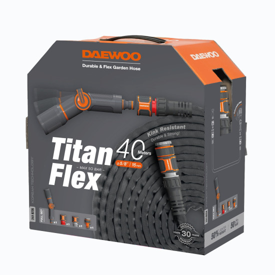 Шланг для полива TitanFlex 40 метров с набором для полива DAEWOO DWH 9226 Шланг для полива TitanFlex 40 метров с набором для полива DAEWOO DWH 9226