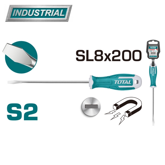 Отвертка шлицевая SL8 200 мм TOTAL THT268200 Отвертка шлицевая SL8 200 мм TOTAL THT268200