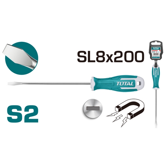 Отвертка шлицевая SL8 200 мм TOTAL THT268200 Отвертка шлицевая SL8 200 мм TOTAL THT268200