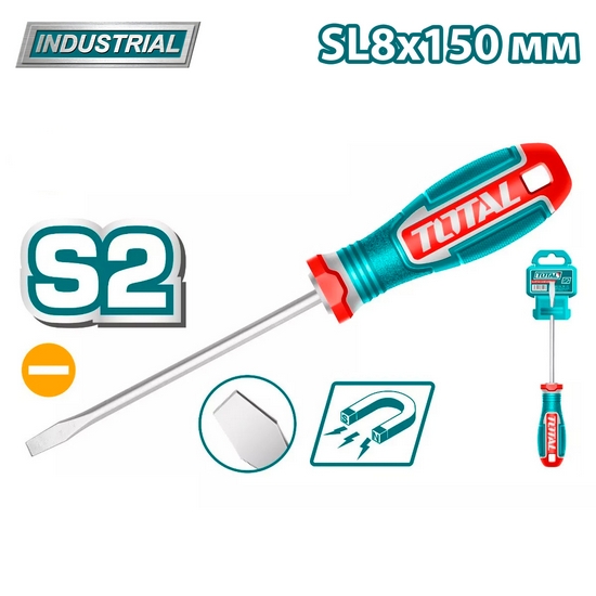 Отвертка шлицевая SL8x150мм TOTAL TSDSL8150 Отвертка шлицевая SL8x150мм TOTAL TSDSL8150