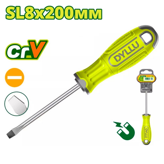 Отвертка шлицевая SL8 200мм DYLLU DTSD1288 Отвертка шлицевая SL8 200мм DYLLU DTSD1288