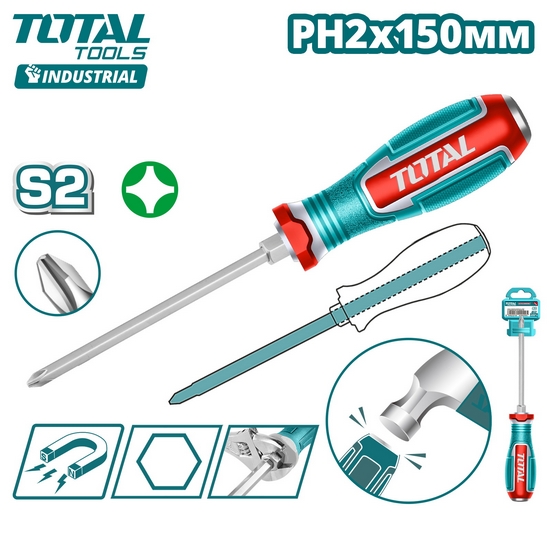 Сквозная крестовая отвертка PH2x150мм TOTAL TGTPH2150 Сквозная крестовая отвертка PH2x150мм TOTAL TGTPH2150