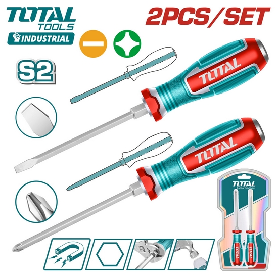 Набор отверток ударных SL6.5, PH2 TOTAL TGTST0206 (2 шт) Набор отверток ударных SL6.5, PH2 TOTAL TGTST0206 (2 шт)