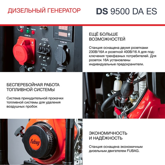 Генератор дизельный FUBAG DS 9500 DA ES с электростартером и коннектором автоматики Генератор дизельный FUBAG DS 9500 DA ES с электростартером и коннектором автоматики