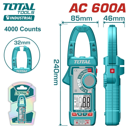 Токоизмерительные клещи для переменного тока 600А TOTAL TMT766001