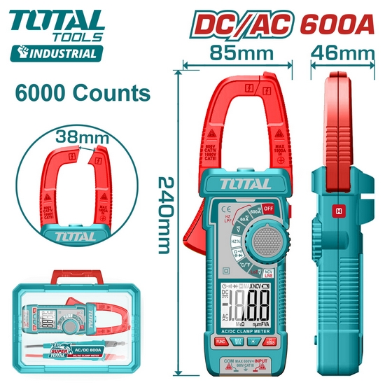 Токоизмерительные клещи для постоянного-переменного тока 600А TOTAL TMT766002