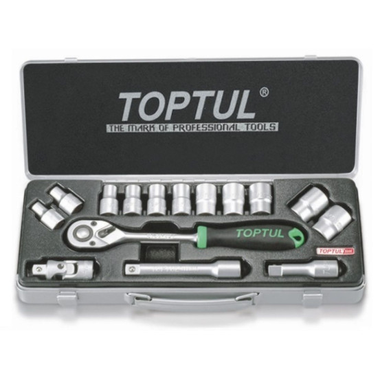 Набор головок 1/2" 8-24мм 15предм. 6гр. метал.кейс TOPTUL Набор головок 1/2" 8-24мм 15предм. 6гр. метал.кейс TOPTUL