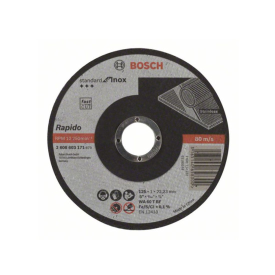 Круг отрезной 125х1.0x22.2 мм для нерж. стали Standart BOSCH Круг отрезной 125х1.0x22.2 мм для нерж. стали Standart BOSCH