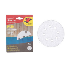 Шлифлист 125мм круг Р120 д/краски самосцепл. 8 отв. 5 шт. WORTEX