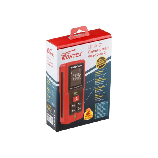 Дальномер лазерный WORTEX LR 6001 в кор., 0.05 - 60 м, +/- 2 мм/м Дальномер лазерный WORTEX LR 6001 в кор., 0.05 - 60 м, +/- 2 мм/м