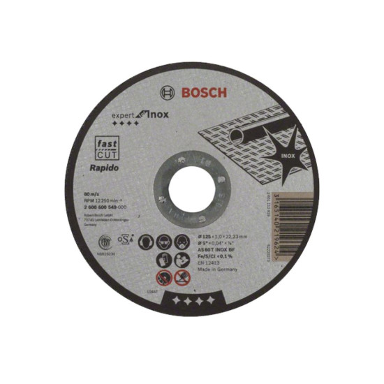 Круг отрезной 125х1.0x22.2 мм для нерж. стали Expert BOSCH Круг отрезной 125х1.0x22.2 мм для нерж. стали Expert BOSCH