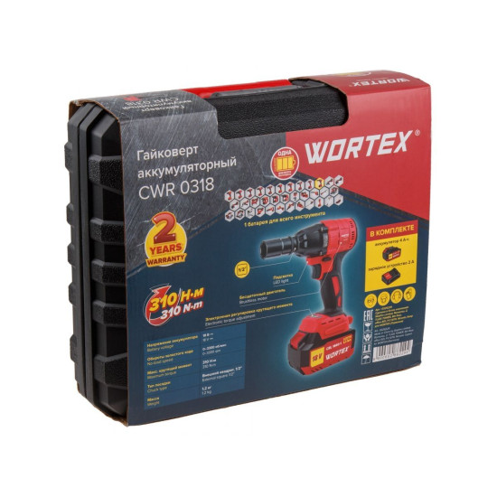 Аккум. ударный гайковерт WORTEX CWR 0318 акб и зу в чем. ALL1 XLT SET 18 В, 310 Н*м, 1/2", 4 А*ч Аккум. ударный гайковерт WORTEX CWR 0318 акб и зу в чем. ALL1 XLT SET 18 В, 310 Н*м, 1/2", 4 А*ч