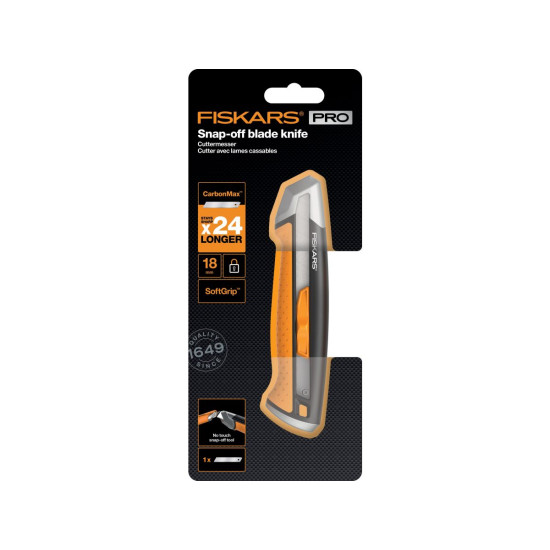 Нож с выдвижным, сменным лезвием18мм CarbonMax FISKARS Нож с выдвижным, сменным лезвием18мм CarbonMax FISKARS