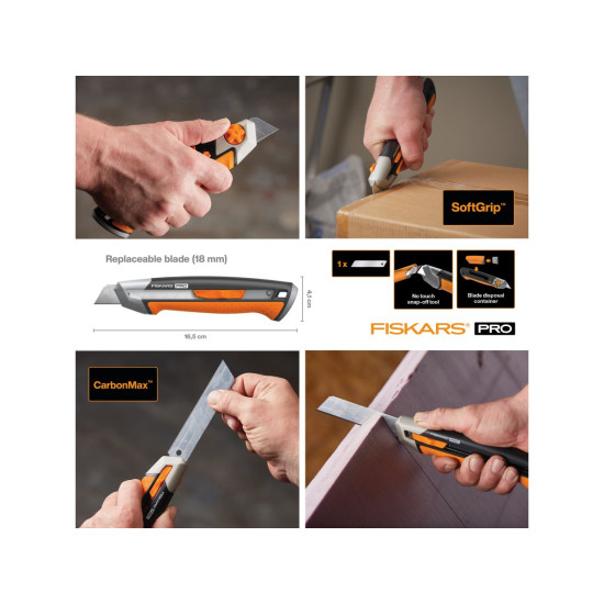 Нож с выдвижным, сменным лезвием18мм CarbonMax FISKARS Нож с выдвижным, сменным лезвием18мм CarbonMax FISKARS
