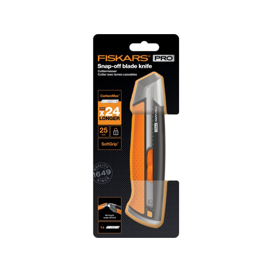 Нож с выдвижным, сменным лезвием 25мм CarbonMax FISKARS Нож с выдвижным, сменным лезвием 25мм CarbonMax FISKARS