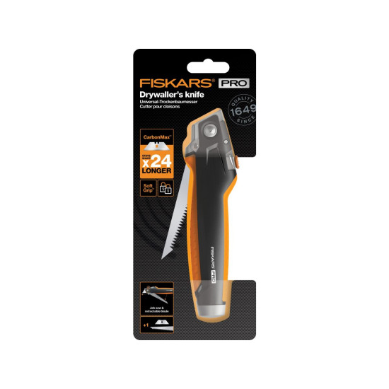 Нож для гипсокартона со сменным лезвием CarbonMax FISKARS Нож для гипсокартона со сменным лезвием CarbonMax FISKARS