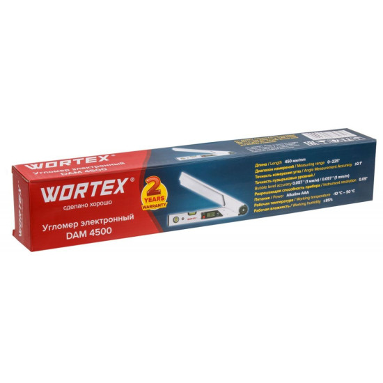 Угломер электронный WORTEX DAM 4500 в кор. +- 0,1°, 450 мм, противоударный, водостойкий Угломер электронный WORTEX DAM 4500 в кор. +- 0,1°, 450 мм, противоударный, водостойкий