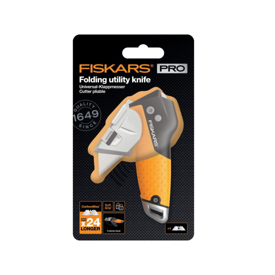 Нож строительный складной, со сменным лезвием CarbonMax FISKARS Нож строительный складной, со сменным лезвием CarbonMax FISKARS