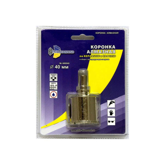 Коронка алмазная d 40 мм по керамике и кафелю TRIO-DIAMOND Коронка алмазная d 40 мм по керамике и кафелю TRIO-DIAMOND