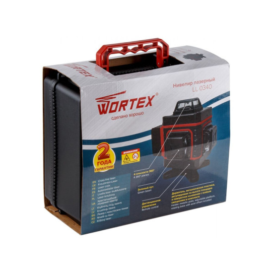 Нивелир лазерный WORTEX LL 0340 в чем. + аксессуары 4х360°, до 25 м, +/- 0.3 мм/м, зеленый Нивелир лазерный WORTEX LL 0340 в чем. + аксессуары 4х360°, до 25 м, +/- 0.3 мм/м, зеленый