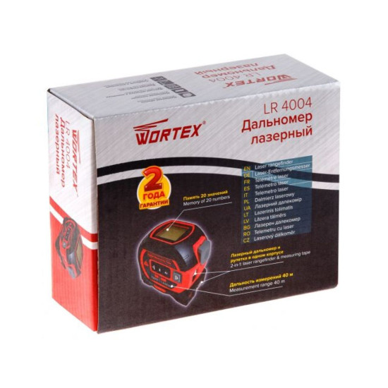 Дальномер лазерный WORTEX LR 4004 в кор., 0.05 - 40 м, +/- 2 мм/м Дальномер лазерный WORTEX LR 4004 в кор., 0.05 - 40 м, +/- 2 мм/м