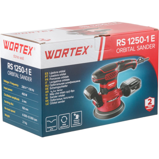 Эксцентриковая шлифмашина WORTEX RS 1250-1 E в кор. 450 Вт, 150 мм, 6000-12000 об/мин