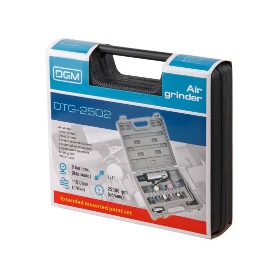 Пневмошлифмашина прямая DGM DTG-2502 с набором шарошек Пневмошлифмашина прямая DGM DTG-2502 с набором шарошек
