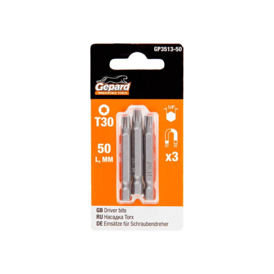 Насадка TORX T30 50мм 3шт GEPARD (GP3513-50) Насадка TORX T30 50мм 3шт GEPARD (GP3513-50)