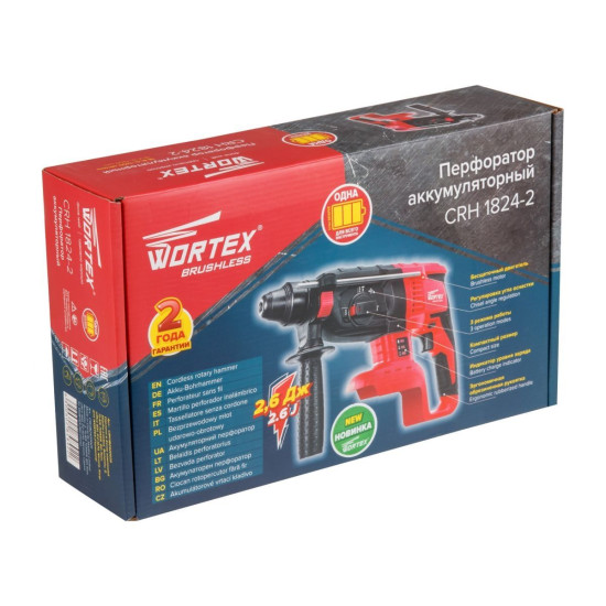 Аккум. перфоратор WORTEX CRH 1824-2 в кор. ALL1 XLT SOLO БЕСЩЕТ., 18 В, 2.6 Дж, 26 мм Аккум. перфоратор WORTEX CRH 1824-2 в кор. ALL1 XLT SOLO БЕСЩЕТ., 18 В, 2.6 Дж, 26 мм