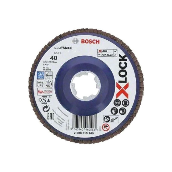 Круг лепестковый 125х22.2 мм G40 плоский BEST FOR METAL X-LOCK BOSCH Круг лепестковый 125х22.2 мм G40 плоский BEST FOR METAL X-LOCK BOSCH
